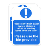 Haobase 2 Pcs Please Do Not Flush Paper Towels, Cleaning Wipes Or Sanitary Items Down The Toilet Please Use The Bin Provided Sign - Self Adhesive Vinyl (20cm x 15cm)